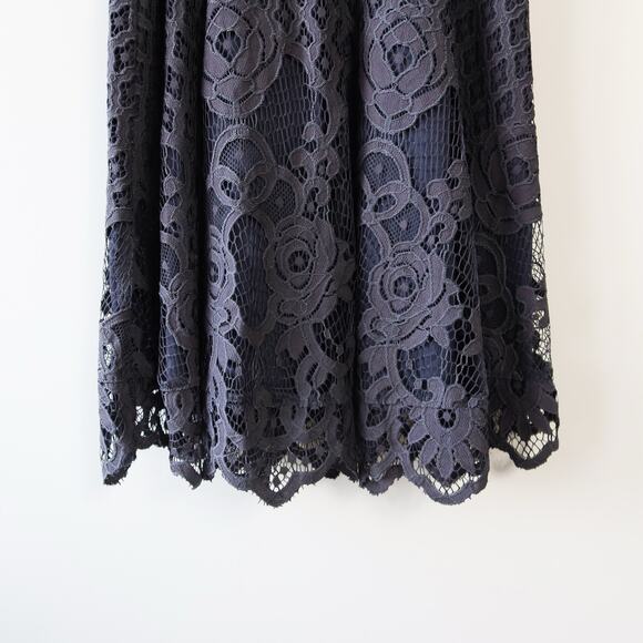 Lulu's Black Swan Charlotte Lace Skater Dress Charcoal Grey Small - Picture 6 of 8